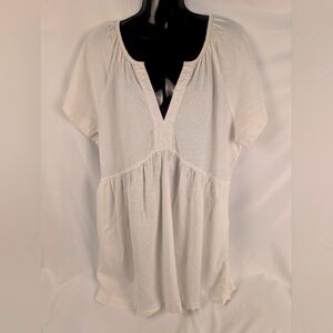 Women's Medium White Linen Blend V Neck Tunic Mini Dress Bridal Lagenlook Sz L